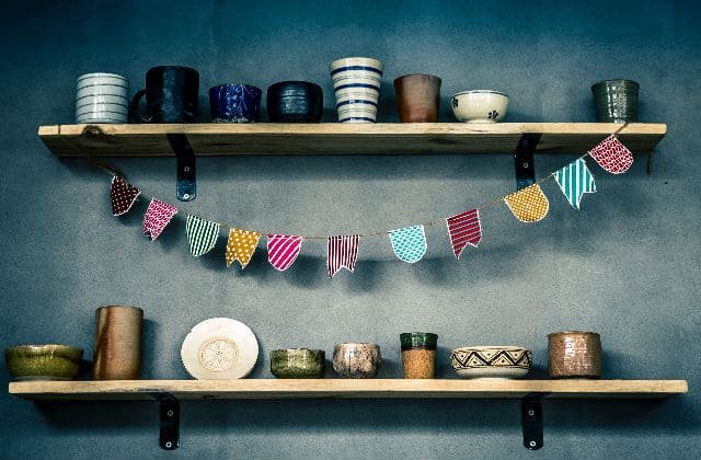 Set of shelves to keep a space clear of clutter